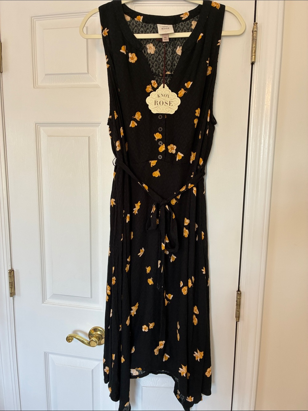 Knox Rose Black Sleeveless Dress wi/Gold Flowers & Handkerchief Hem, sz XL, NWT